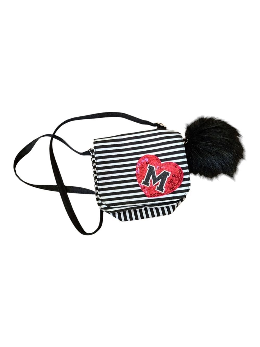 Justice Black White Monogram Purse Stripes M